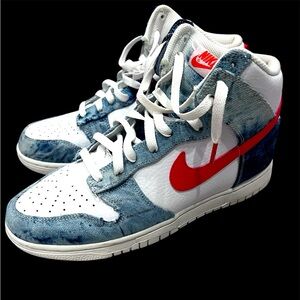 Nike Women’s Dunk High Washed Denim high top sneaker size 10 blue orange